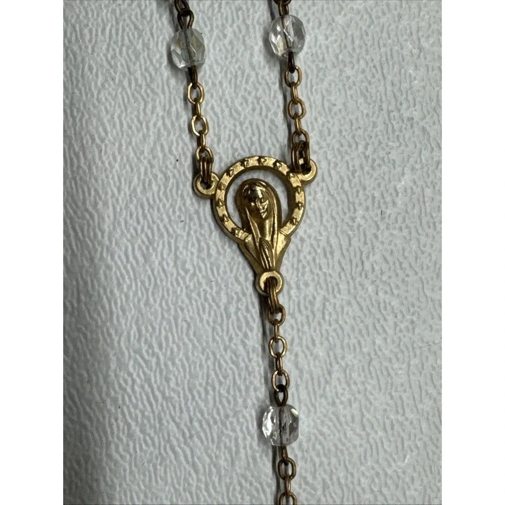 Catholic - Mary - Jesus On Cross - Chain Link beaded‎ necklace 18